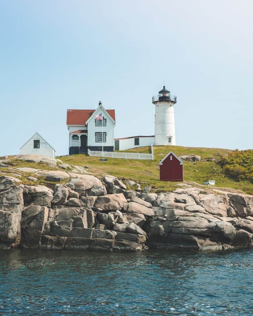 white lighthouse in New England