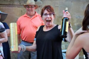 Happy Traveler with her wine in Florence