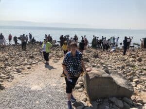 Sandra at the church of Fishes & Loaves, Church of Primacy of St Peter