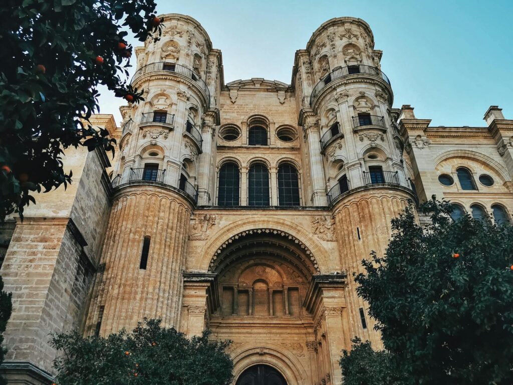 Facade of the Malaga Cathedral, Malaga, Andalusia, Spain