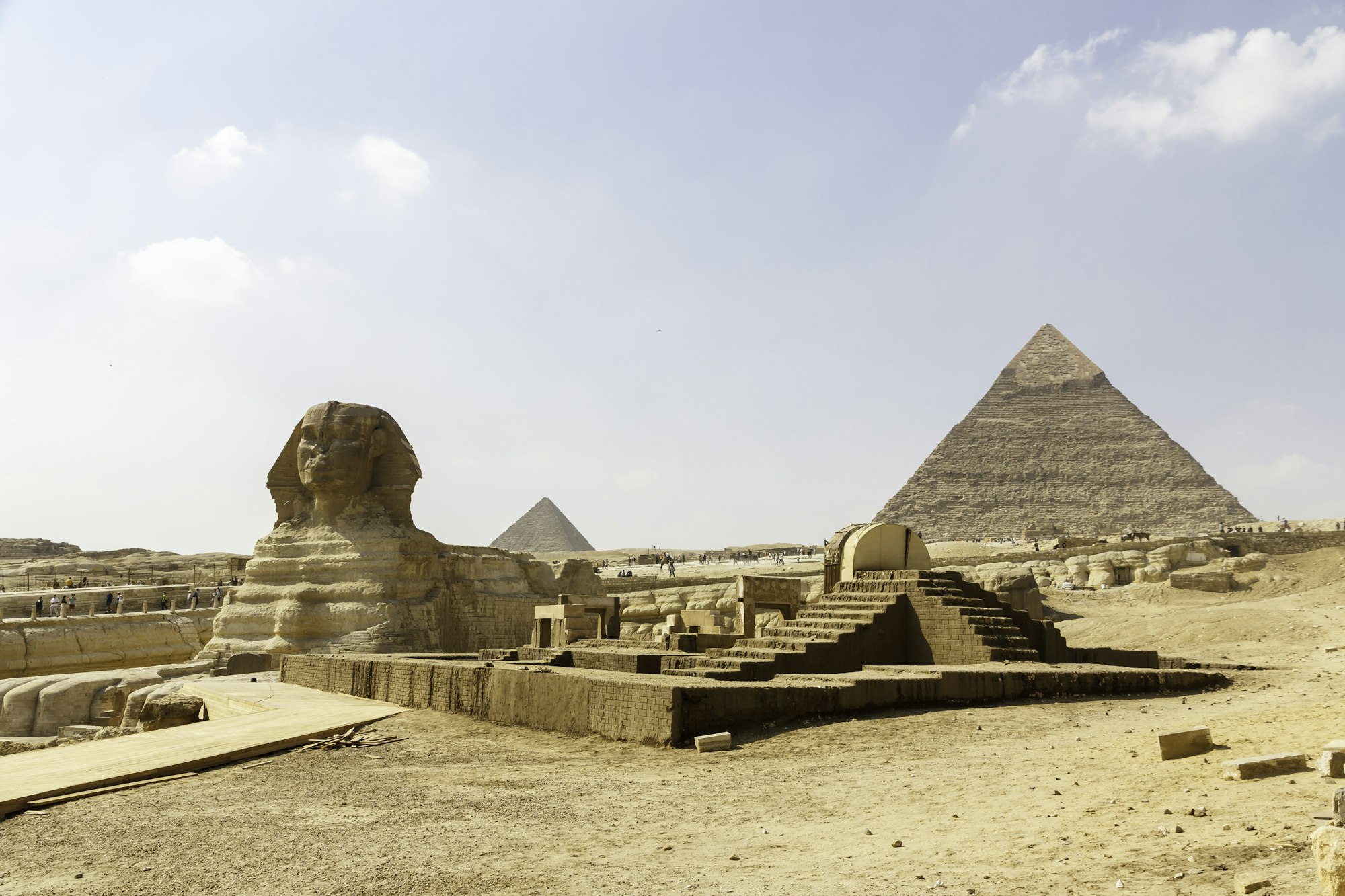Panoramic view of the famous pyramids of giza and the Great Sphinx of Giza in egypt, travel,