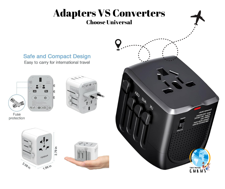 Choose universal adapter or universal converter when traveling to europe