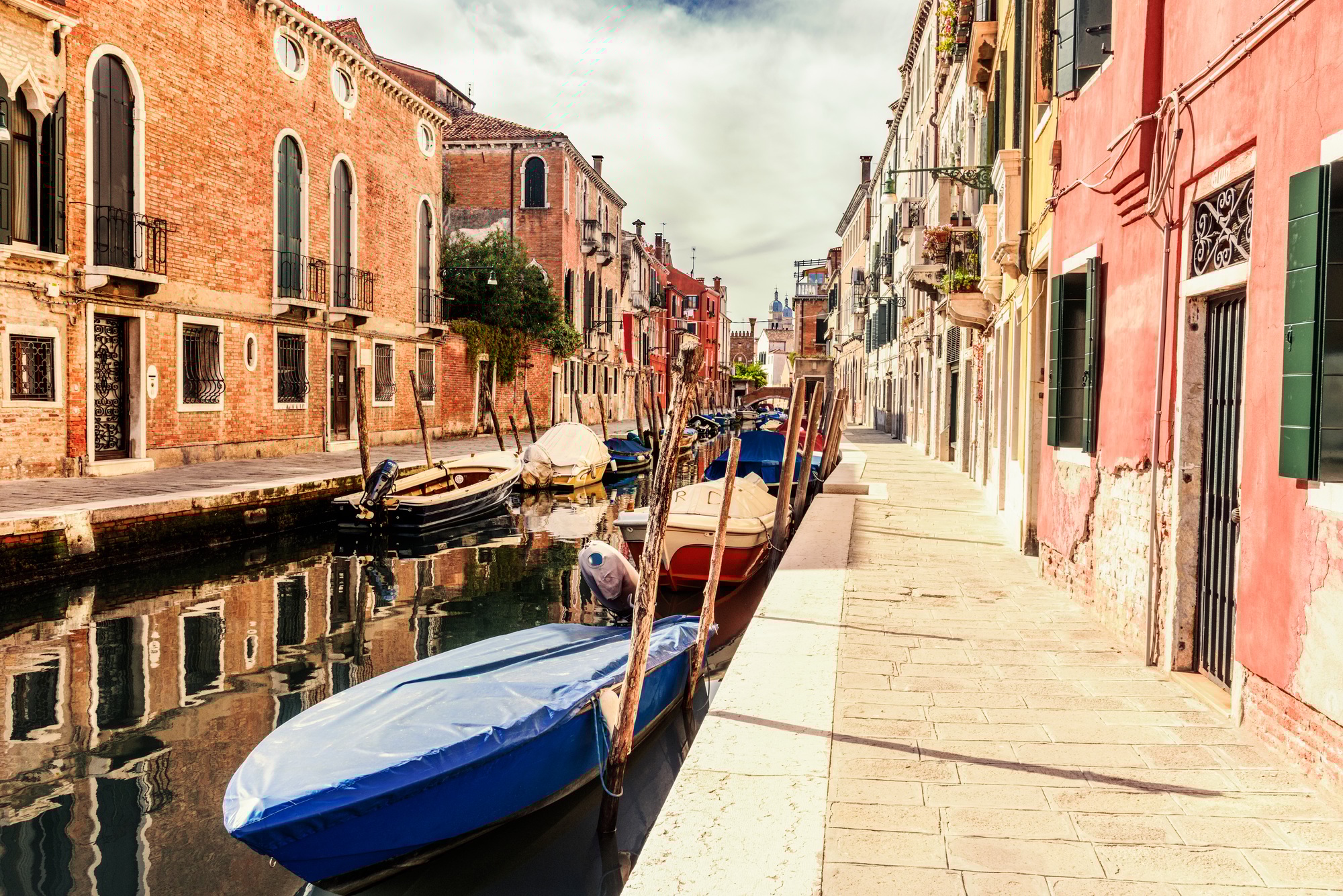 Italy, Venice, alley and boats at canal