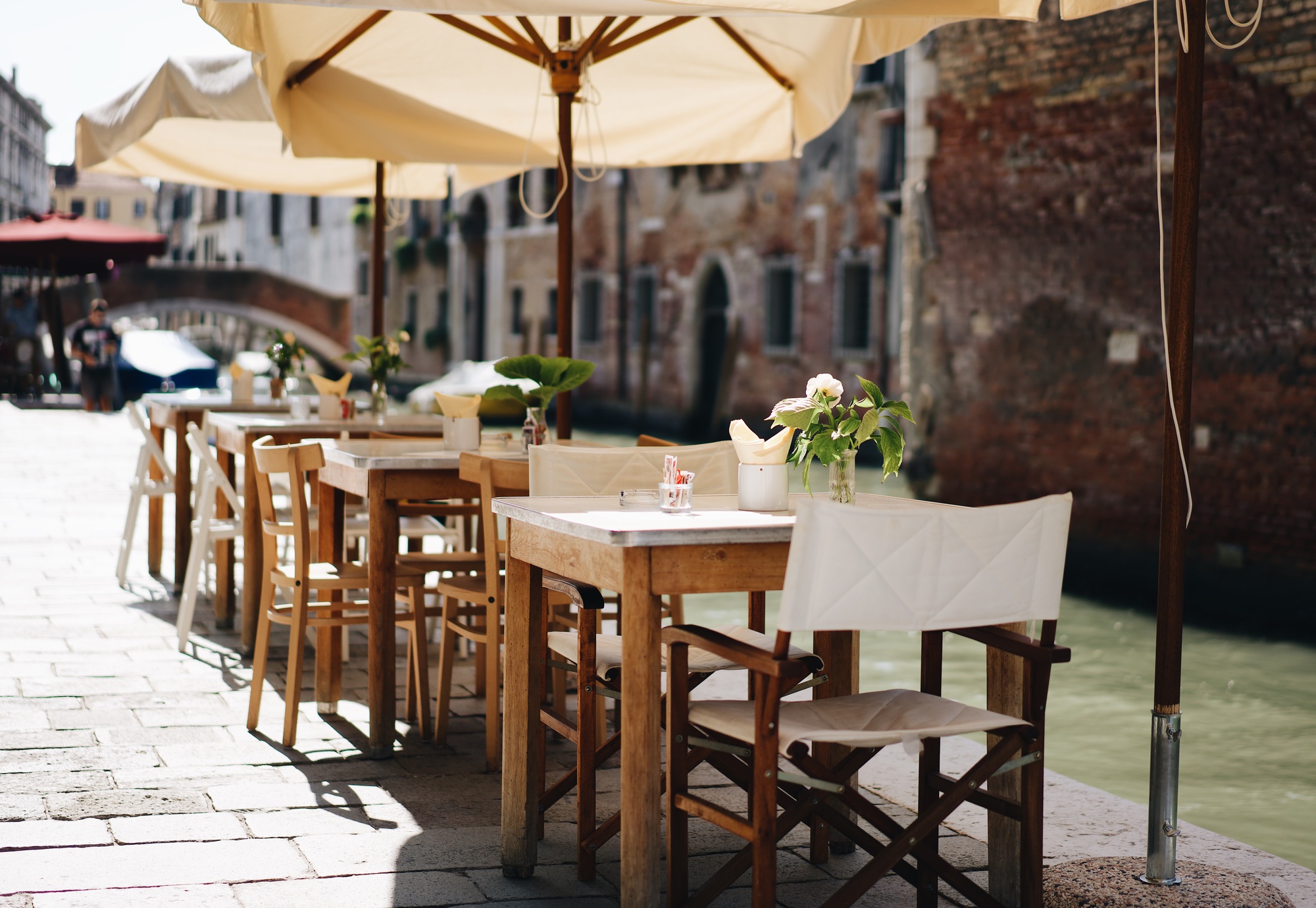 Outdoor restaurant tables in Venice, Italy