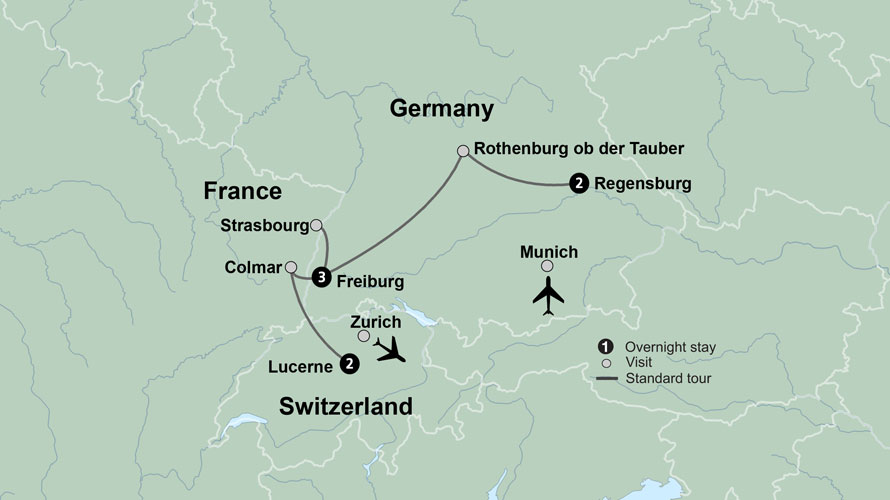2026 Christmas Markets of Germany, Switzerland and France Map